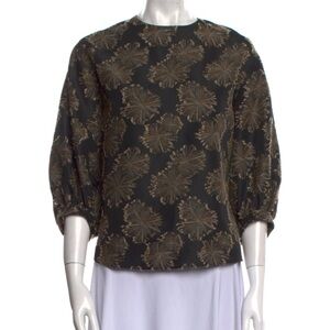 Akris Punto abstract black brown bubble sleeve blouse Japaneae fabric oriental